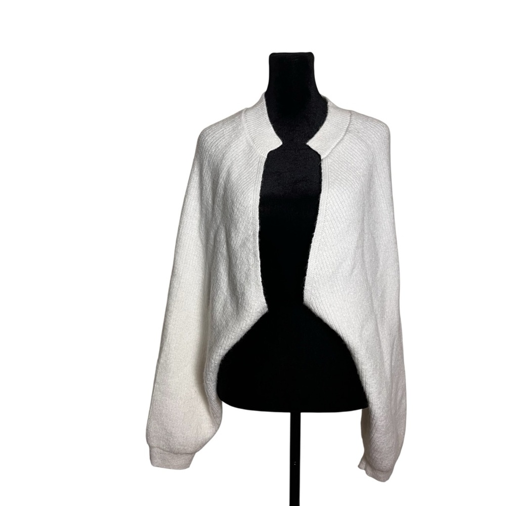 Pilcro White Ribbed Cocoon Cardigan One Size Oversized Open Front Cozy Sweater
